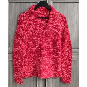 Multicolor Red Crocheted/Knitted Pullover Collared Sweater Unbranded